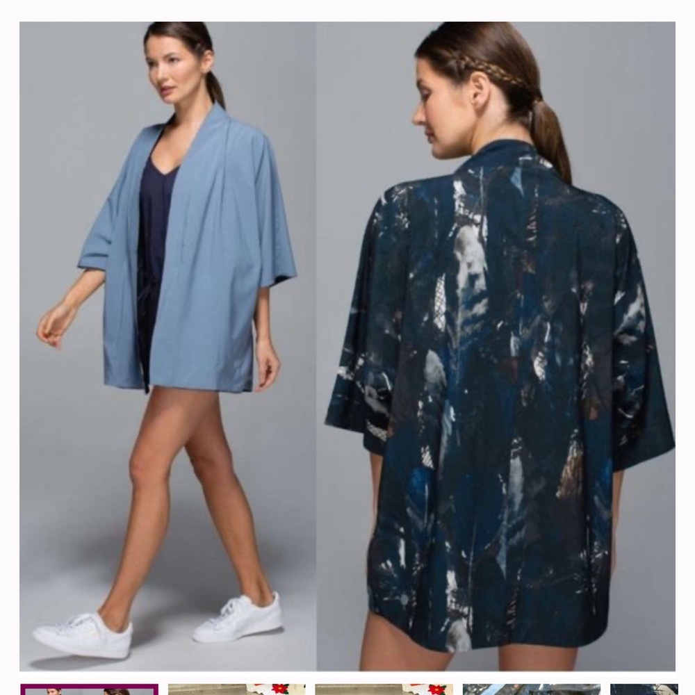 Lululemon Seawheeze Wanderlust Casbah Kimono-Painted Feathers Black/Grey